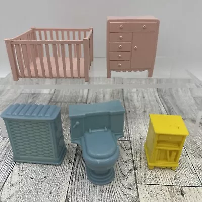 MAR Marx Dollhouse Furniture Lot Playpen Dresser Nightstand Toilet Multicolor • $14.99