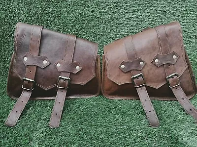 2 Saddle Bags Motorcycle Vintage Leather Swing Arm 2 Side Bags Tool Pouch Brown • $57.10