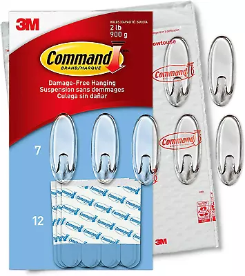 Command Medium Clear Oval Value Pack 7 Hooks And 12 Strips CL091-7NA • $33.04