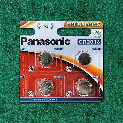 4 X Panasonic CR2016 3V Lithium Coin Cell Battery 2016 BR 2016 Key Fobs Alarms • £3.95