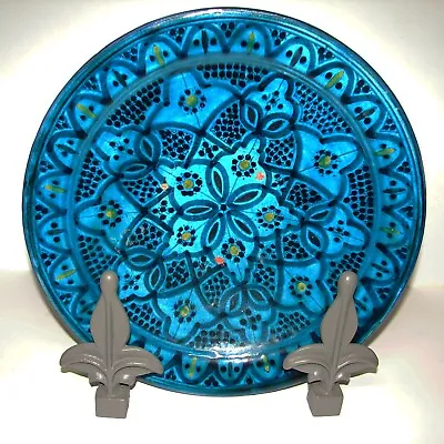 13  MOROCCAN Pottery Ceramic Plate Safi Hand Painted Dish W/ Iron Display Stand • $95