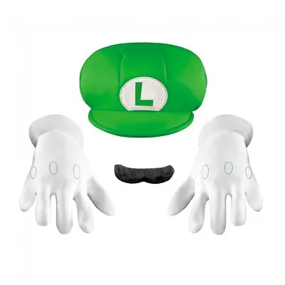 Licensed Super Mario Bros Child Luigi Costume Accessory Kit Hat Mustache Gloves • $17.95