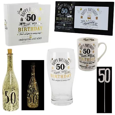 £10.99 • Buy 50th Birthday Signography Gifts - Mug Photo Album Frame LED Bottle Cake Topper
