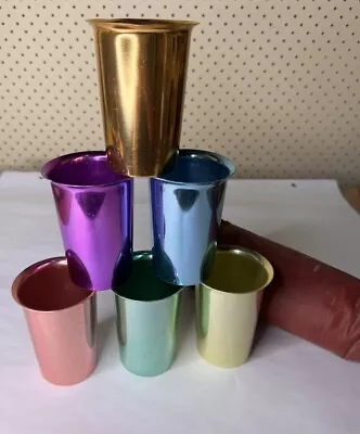 Retro Vintage Picnic Anodised Cups Set Of 6 Rainbow Colours Lightweight Travel • $65