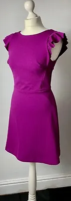 Magenta Pink Ruffle Sleeve Diagonal Panels Flattering Fit Dress Ex Topshop Sz 10 • £5