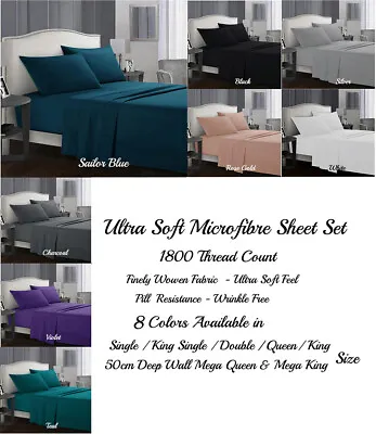 $52.95 • Buy  1800TC Ultra Soft Microfibre Fitted Full Sheet Set 40cm Or 50cm Wall All Sizes 