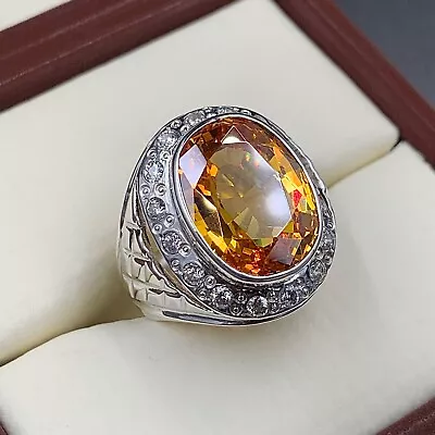 Yellow Topaz Ring Mens Topaz Ring 925 Sterling Silver Topaz Gemstone Ring • $115