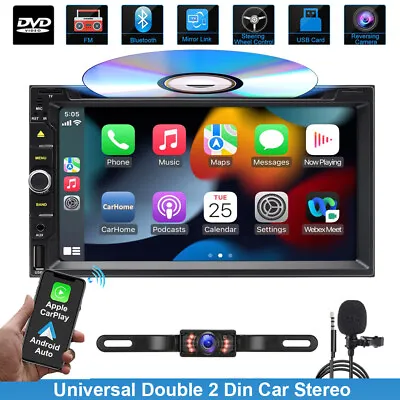 7'' Double Din Car Stereo Apple Carplay CD DVD Player Radio USB Bluetooth Camera • $114.50