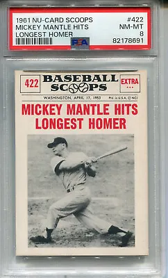 1961 Nu-Card Scoops #422 Mickey Mantle Hits Longest Homer PSA 8 NM-MT • $339