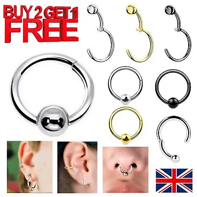 £2.79 • Buy Surgical Steel Nose Ring With Ball Septum Clicker Hoop Earring Orbital Piercing