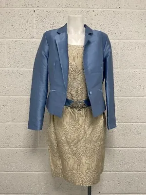 Linea Raffaelli Mother Of The Bride Dress Jacket Cream Gold Blue - 44 / UK 14-16 • £90