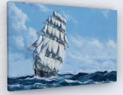 Stunning Sail Ship Seascape Canvas Picture Print Chunky Frame Large  • £39.77