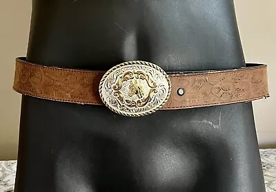 Montana Silversmiths Silver Gold Horse Belt Buckle & Leather 3D Belt 34 Western • $39.91