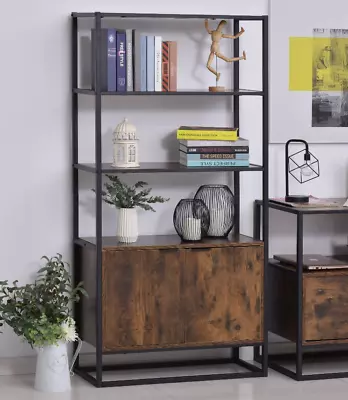 Vintage Industrial Bookcase Large Rustic Shelf Tall Side Cabinet Display Storage • £88.80