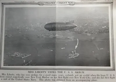 Nov 6 1931 Illust News Poster Miss Liberty Views USS Akron Airship Dirigible NY • $22.40