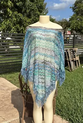 Missoni Multi Color Fringe Edge Beaxh Poncho Sheer Asymmetric Casual Top  1 Size • $124.99