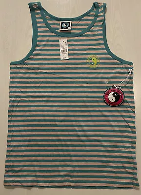 Men's T & C Surf Design Green Striped Tank Top Hawaii PacSun N Size Small S 0063 • $6