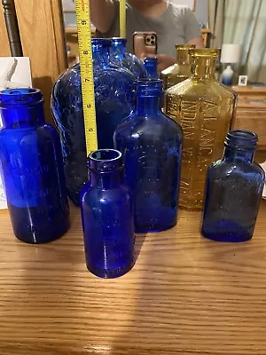 Lot Of Cobalt Blue & Yellow Antique Vintage Medicine Bottles  • $51.30