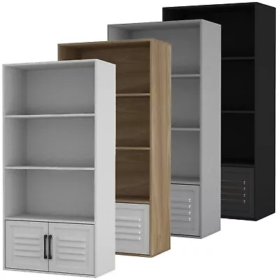 4 Tier Wooden Bookcase Cupboard With Metal Doors Storage Display Cabinet Unit • £54.99