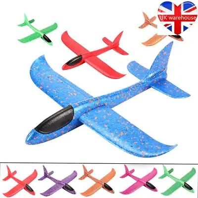 2x Large Strong Foam Glider Stunt Plane Kids 48cm Hand Thrown Outdoor Garden Toy • £5.69