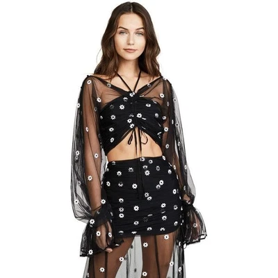 $75 • Buy Alice Mccall Black You’re The One Top Size 8 Balloon Sleeve Embroidered Floral