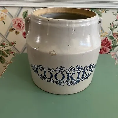 Vintage Western Stoneware Cookie Jar Crock Blue Grey Monmouth Ill USA • $30