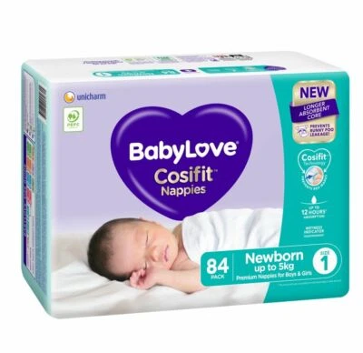 $29.95 • Buy Babylove Cosifit Nappies - Jumbo Bag - Newborn - Size 1 - 84 Pack