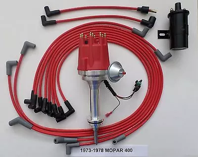 Small Cap MOPAR 1973-78 400 RED HEI Distributor +Black 45K Coil+Spark Plug Wires • $227.55