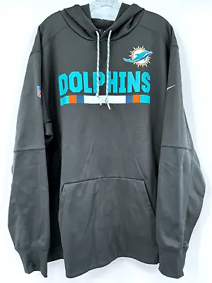 Miami Dolphins Team Issued Nike Dri Fit Grey W/ Team Colors Stripe Hoodie 3xl • $49.99