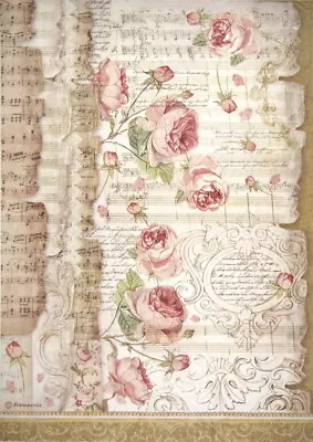 Rice Paper For Decoupage A/4 - Roses And Music • £2.20