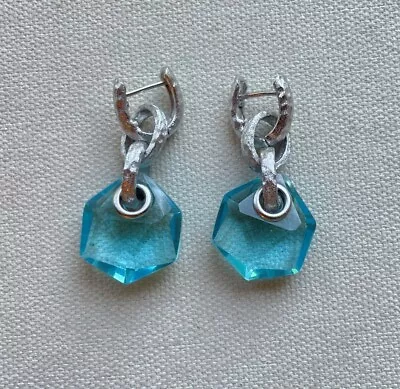 Hammered Hoop Faceted Blue Glass Dangle Earrings Steampunk Modernist Boho 1.75  • $40