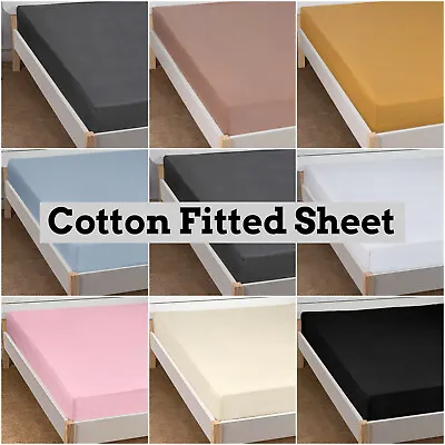 100% Egyptian Cotton Fitted Sheet 200TC Single 4FT Small Double King Super King • £7.45
