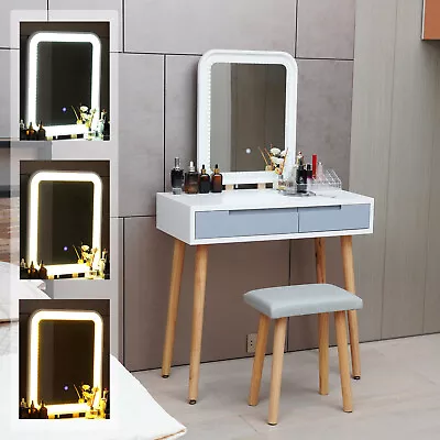 £126.50 • Buy Vanity Modern Dressing Table Stool Set With LED Lights Large Mirror Makeup Desk