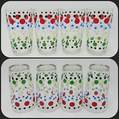 4 Vintage Jeanette Glass Polka Dot MCM Beer Highball Glasses Tumblers Barware • $39.95
