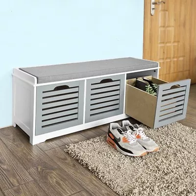 SoBuy® Storage Bench With 3 Drawers Shoe Cabinet With Seat Cushion FSR23-HGUK • £79.95