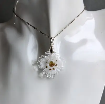 Flower Pendant Murano Glass Gift For Her Necklace Jewellery White Gold • £15.50