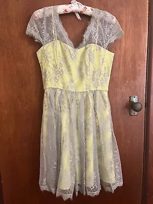 $15 • Buy PORTMANS Sz 8 Silver Lace Yellow Cocktail Party Formal Dress