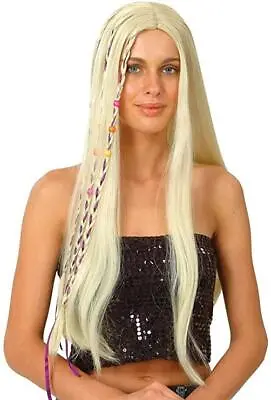 £10.49 • Buy Adult Women's 60s 70s Groovy Hippie Hippy Wig - Blonde With Pink Braids
