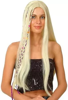 Adult Women's 60s 70s Groovy Hippie Hippy Wig - Blonde With Pink Braids • £10.49