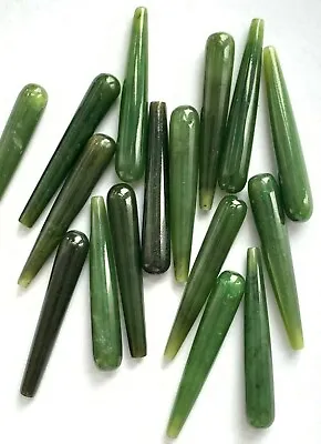 4 Pair Natural Jade Long  Stone Drops - Top Drill -  35x6mm - Vintage Stock • $19.99