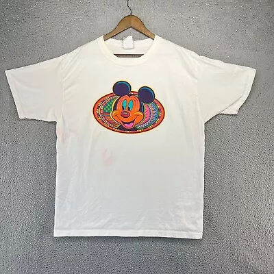 Vintage Mickey Mouse Shirt Men's Extra Large White Colorful Graphic USA Made 90s • $24.83