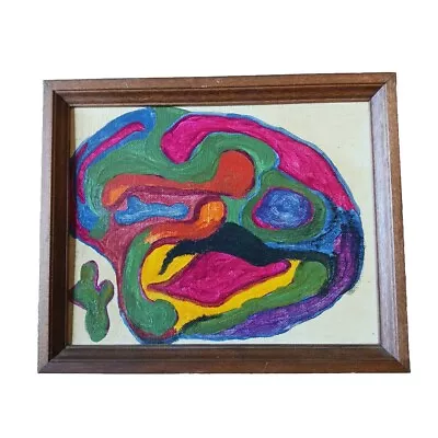 VTG NAIVE Abstract Painting One Of A Kind CANVAS BOARD Wood Framed 8x10 COLORFUL • $30