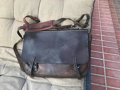 WWII  Original SWISS MILITARY  Leather Briefcase / Messenger Bag / Mail Bag • $499