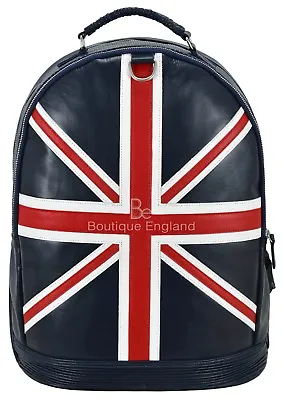 Union Jack Leather Backpack Navy Blue Perforated Classic Style 100% Real Leather • £89.99