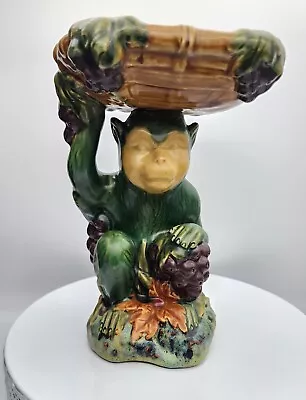 Vintage Majolica Monkey Pedestal Bowl 9  Tall High Quality Italy Mid-Century  • $54.99