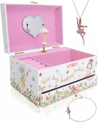 Caja De Musica Joyero De Bailarina Niñas Ninas Y Niños Ninos Con Collar Pulsera • $54.70