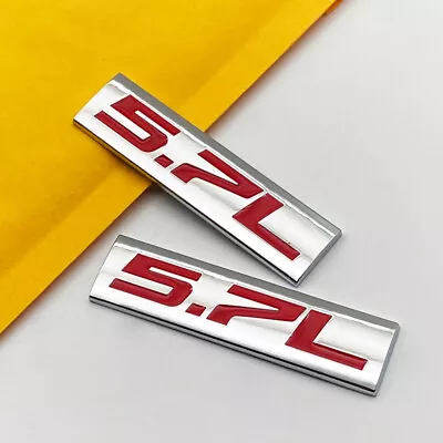 2x Chrome Metal Red 5.7L Badge Car Engine Logo V6 V8 Sport Emblem SUV Sticker • $9.99