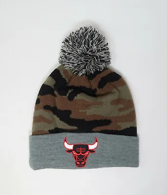 Mitchell & Ness Jacquard Knit Hat Men PomPom Wood Camo Chicago Bulls Beanie • $15