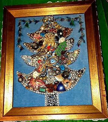 Vintage Jewelry￼ OOAK Art Jeweled Christmas Tree Hand Crafted Collage 8 X 10 • $39.99