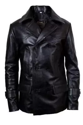 Ww2 German Army Military Uniform Mens Black Real Leather Jacket Coat-dr Who Coat • $212.65